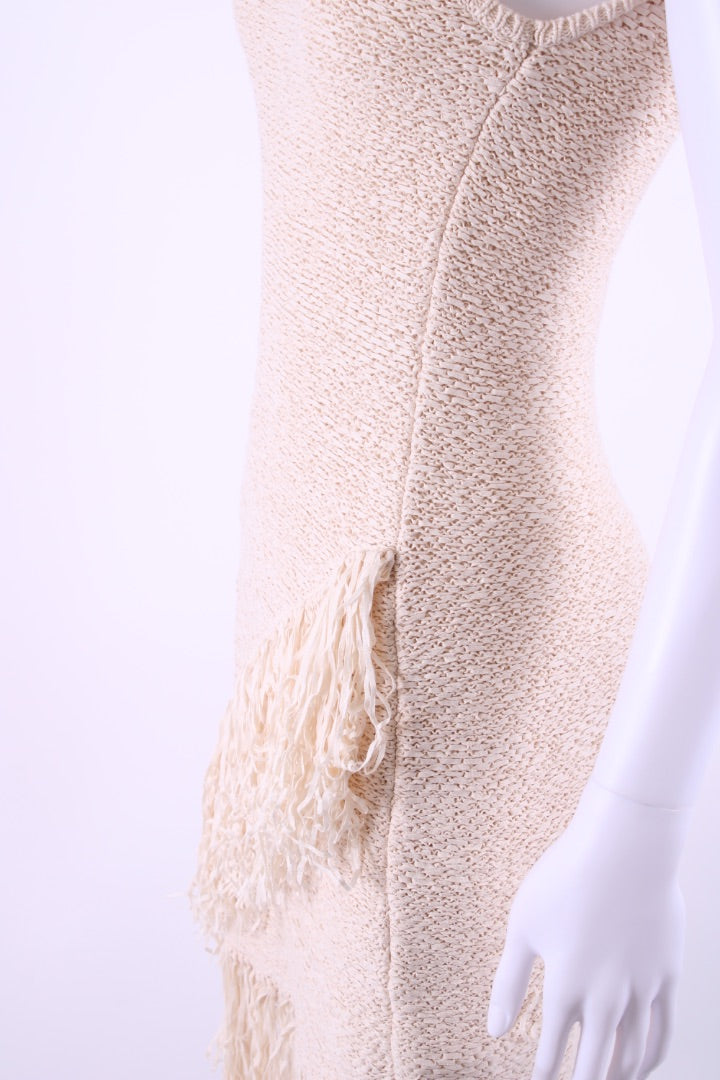 BCBGMAXAZRIA S/S Crochet Fringe Dress Cream XS | XS, Cream