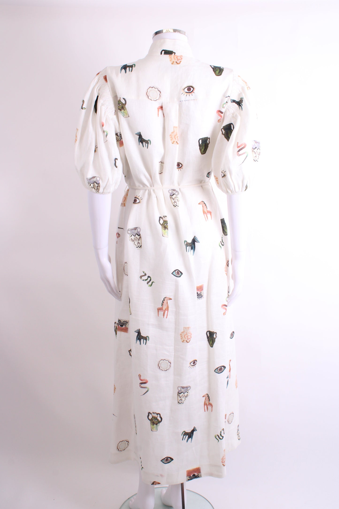 Alemais S/S Print Linen Dress Cream 12 | O/S, Cream