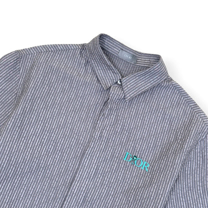 DIOR LOGO EMBROIDERED STRIPED SILK-BLEND SHIRT GREY 39 / M | Medium, Grey