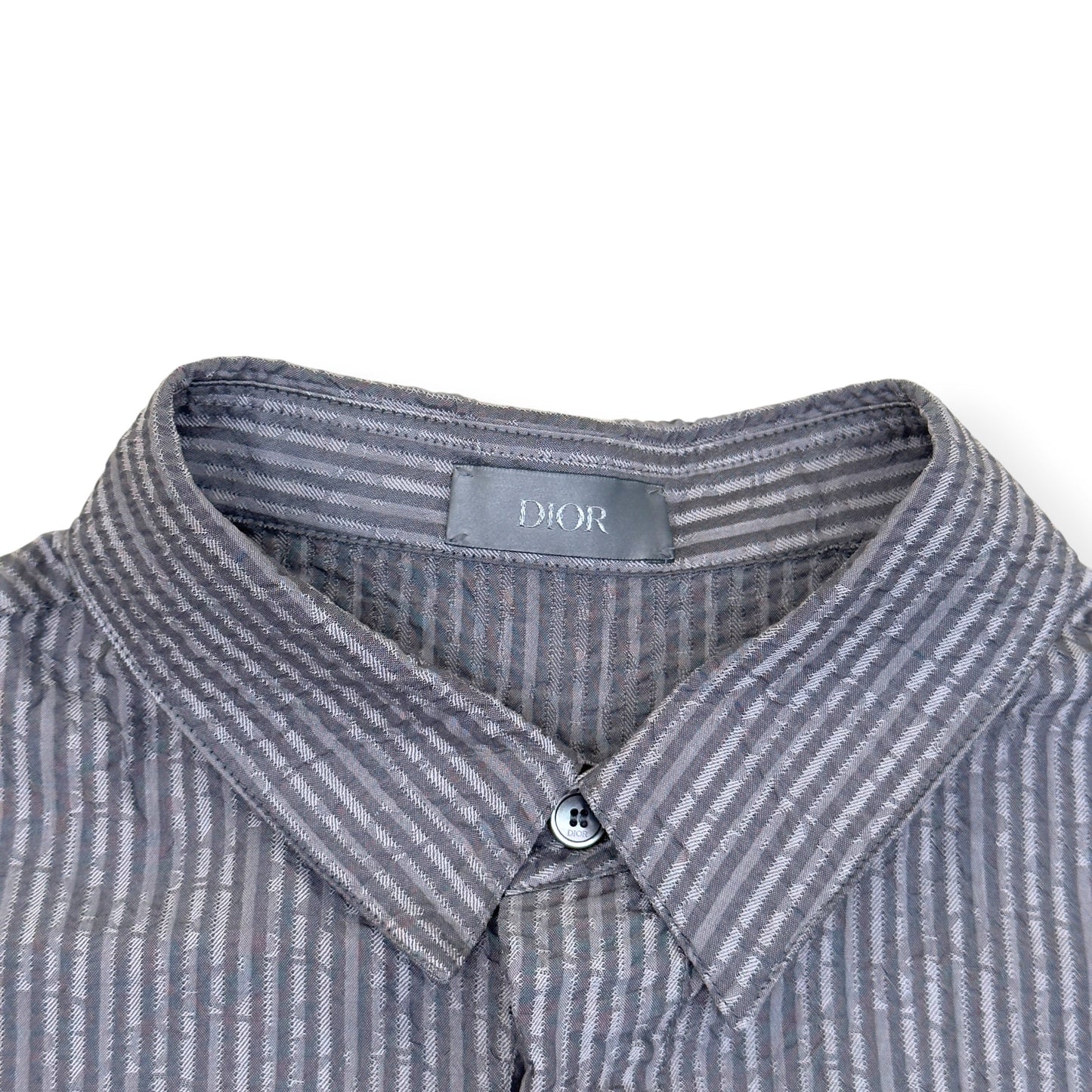 DIOR LOGO EMBROIDERED STRIPED SILK-BLEND SHIRT GREY 39 / M | Medium, Grey