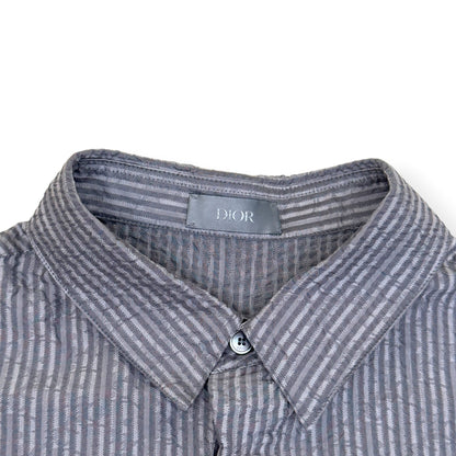 DIOR LOGO EMBROIDERED STRIPED SILK-BLEND SHIRT GREY 39 / M | Medium, Grey