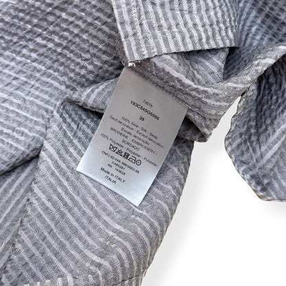 DIOR LOGO EMBROIDERED STRIPED SILK-BLEND SHIRT GREY 39 / M | Medium, Grey