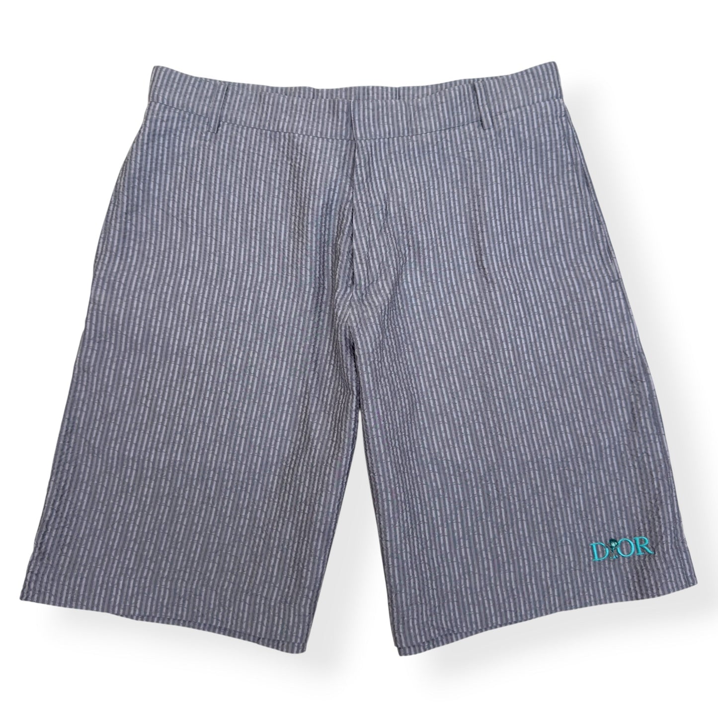 DIOR LOGO EMBROIDERED STRIPED SILK-BLEND SHORTS GREY 50 / L | Large, Grey