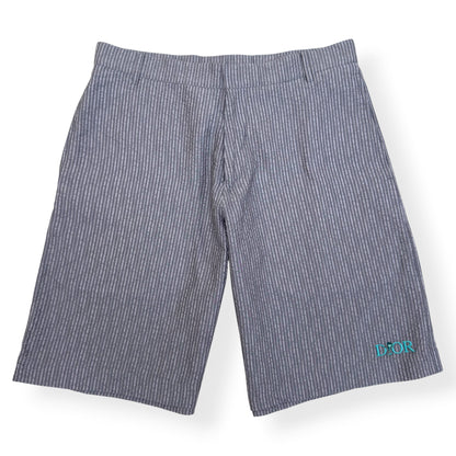 DIOR LOGO EMBROIDERED STRIPED SILK-BLEND SHORTS GREY 50 / L | Large, Grey