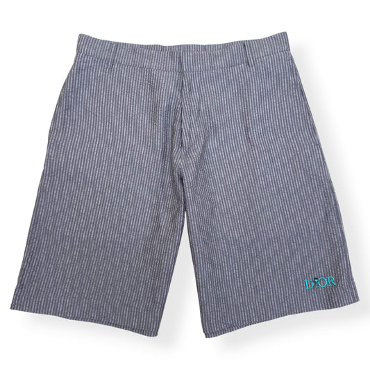DIOR LOGO EMBROIDERED STRIPED SILK-BLEND SHORTS GREY 50 / L | Large, Grey