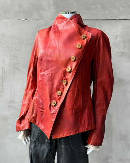 ISAAC SELLAM EXPERIENCE ASYMMETRIC RED LEATHER JACKET - M/L | M/L, Red