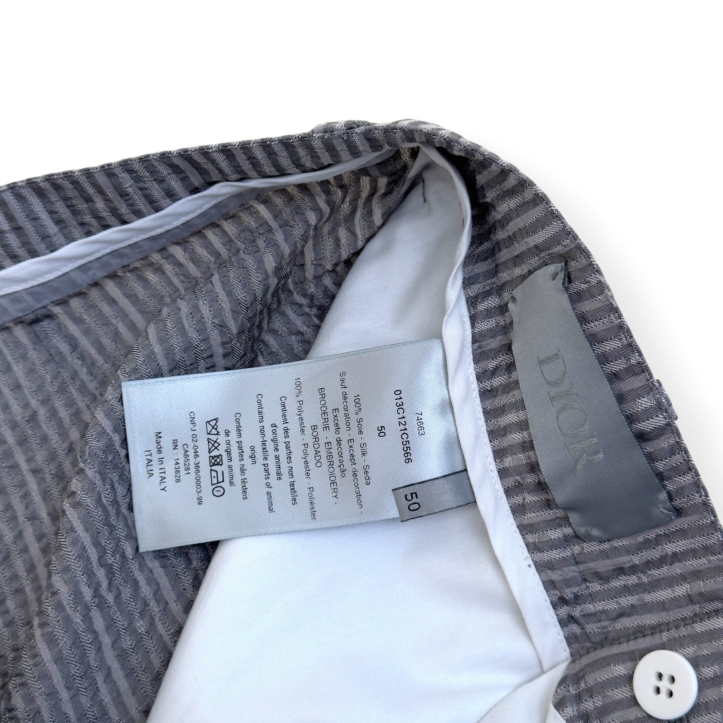 DIOR LOGO EMBROIDERED STRIPED SILK-BLEND SHORTS GREY 50 / L | Large, Grey