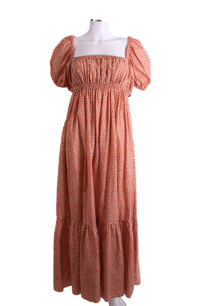 Matteau Floral Puff Sleeve Dress Orange 10 | O/S, Orange