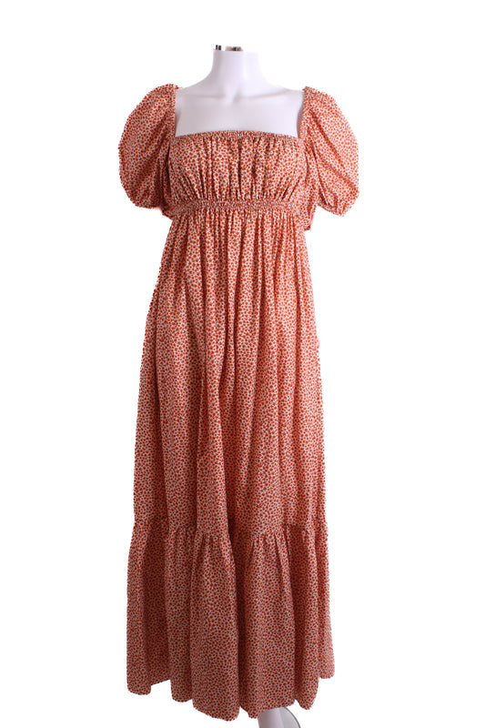 Matteau Floral Puff Sleeve Dress Orange 10 | O/S, Orange