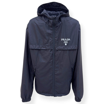 PRADA RE NYLON HOODED WINDBREAKER JACKET NAVY 52 / L | Large, Navy