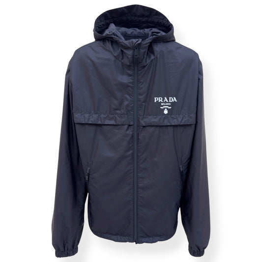 PRADA RE NYLON HOODED WINDBREAKER JACKET NAVY 52 / L | Large, Navy