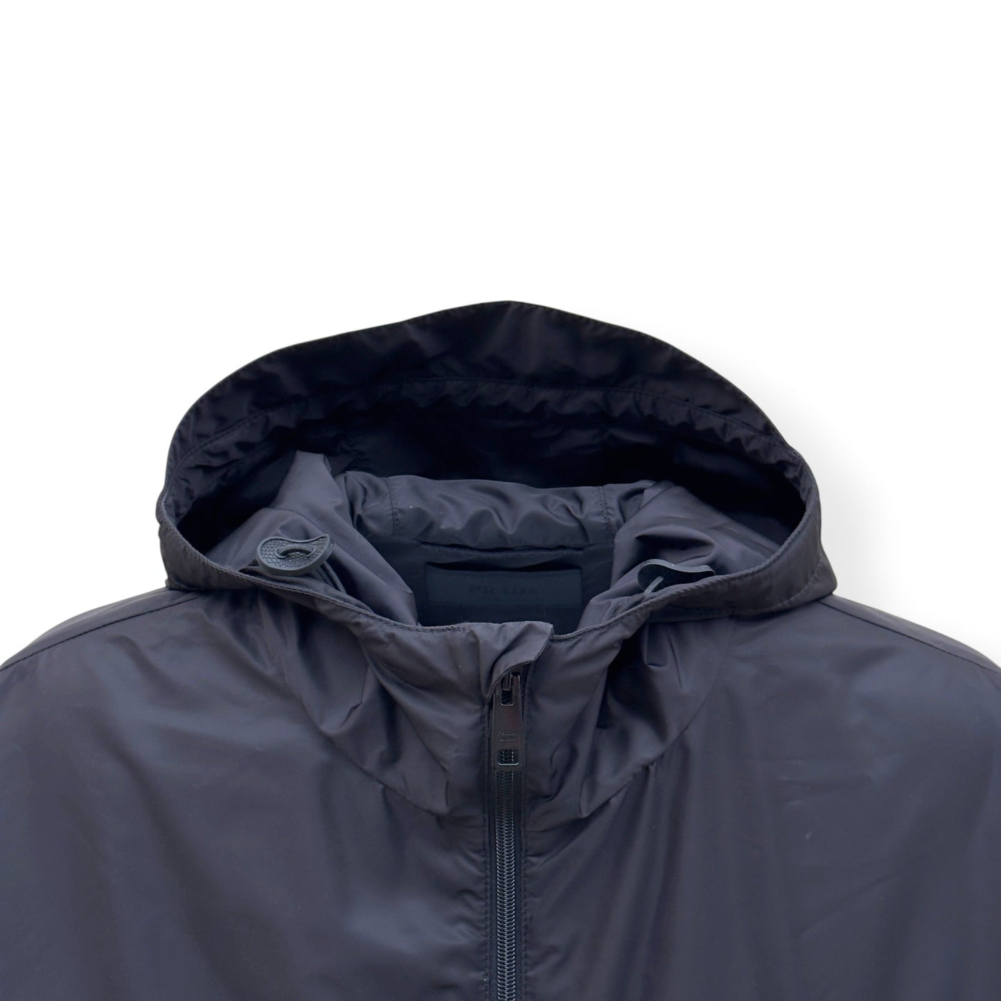 PRADA RE NYLON HOODED WINDBREAKER JACKET NAVY 52 / L | Large, Navy