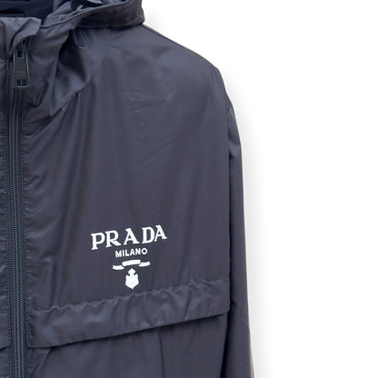 PRADA RE NYLON HOODED WINDBREAKER JACKET NAVY 52 / L | Large, Navy