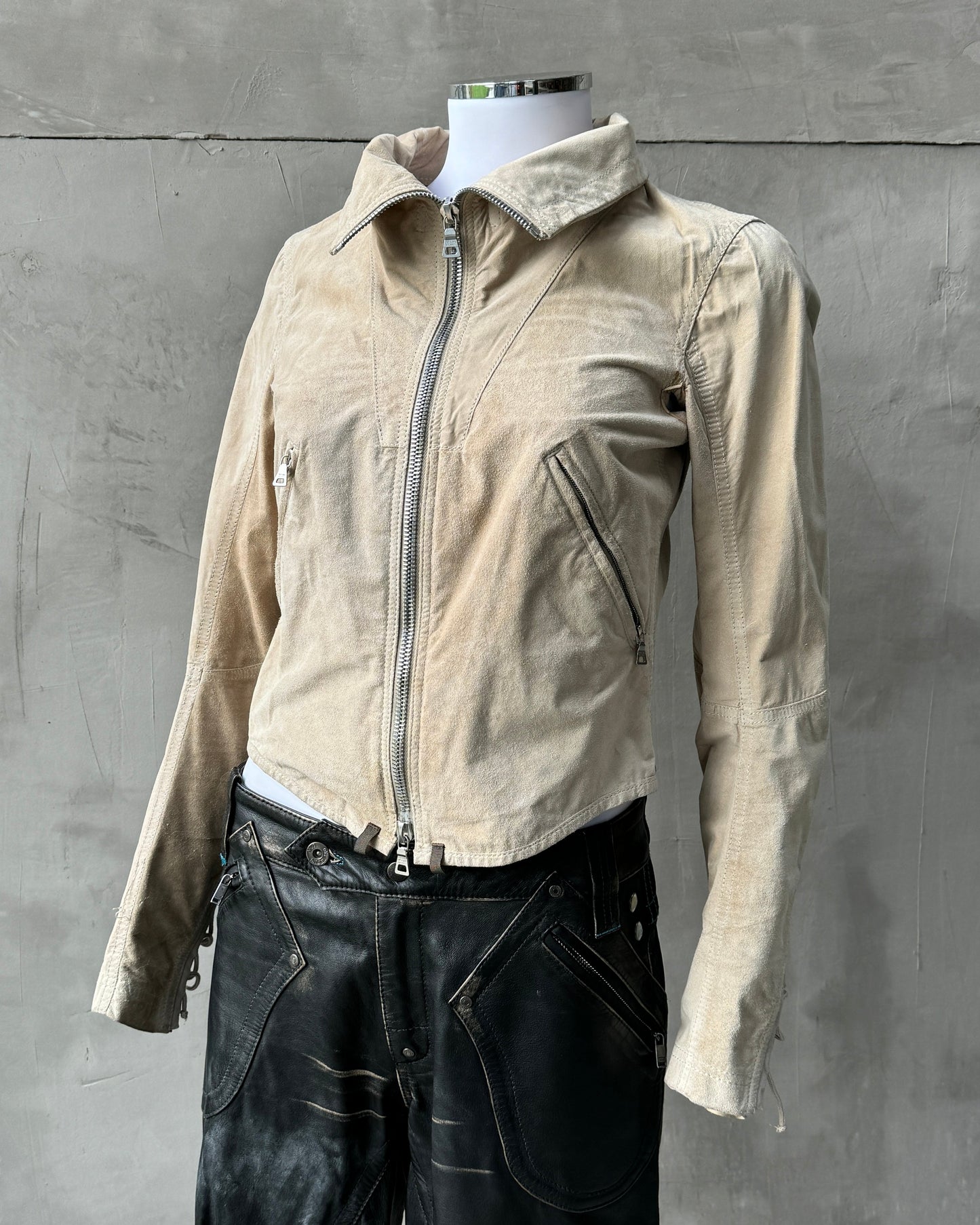 PRADA SPORT 2000'S SUEDE LACE UP JACKET - S | Small, Beige