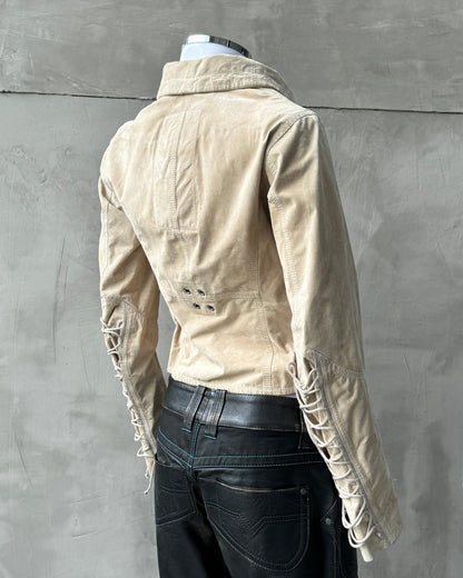 PRADA SPORT 2000'S SUEDE LACE UP JACKET - S | Small, Beige