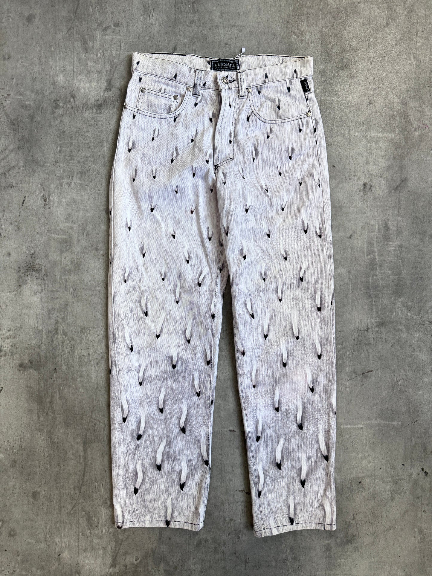 Archive 95' Versace Feather Graphic Print Medusa Embellem Bootcut Jeans