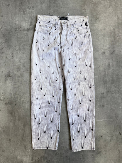 Archive 95' Versace Feather Graphic Print Medusa Embellem Bootcut Jeans