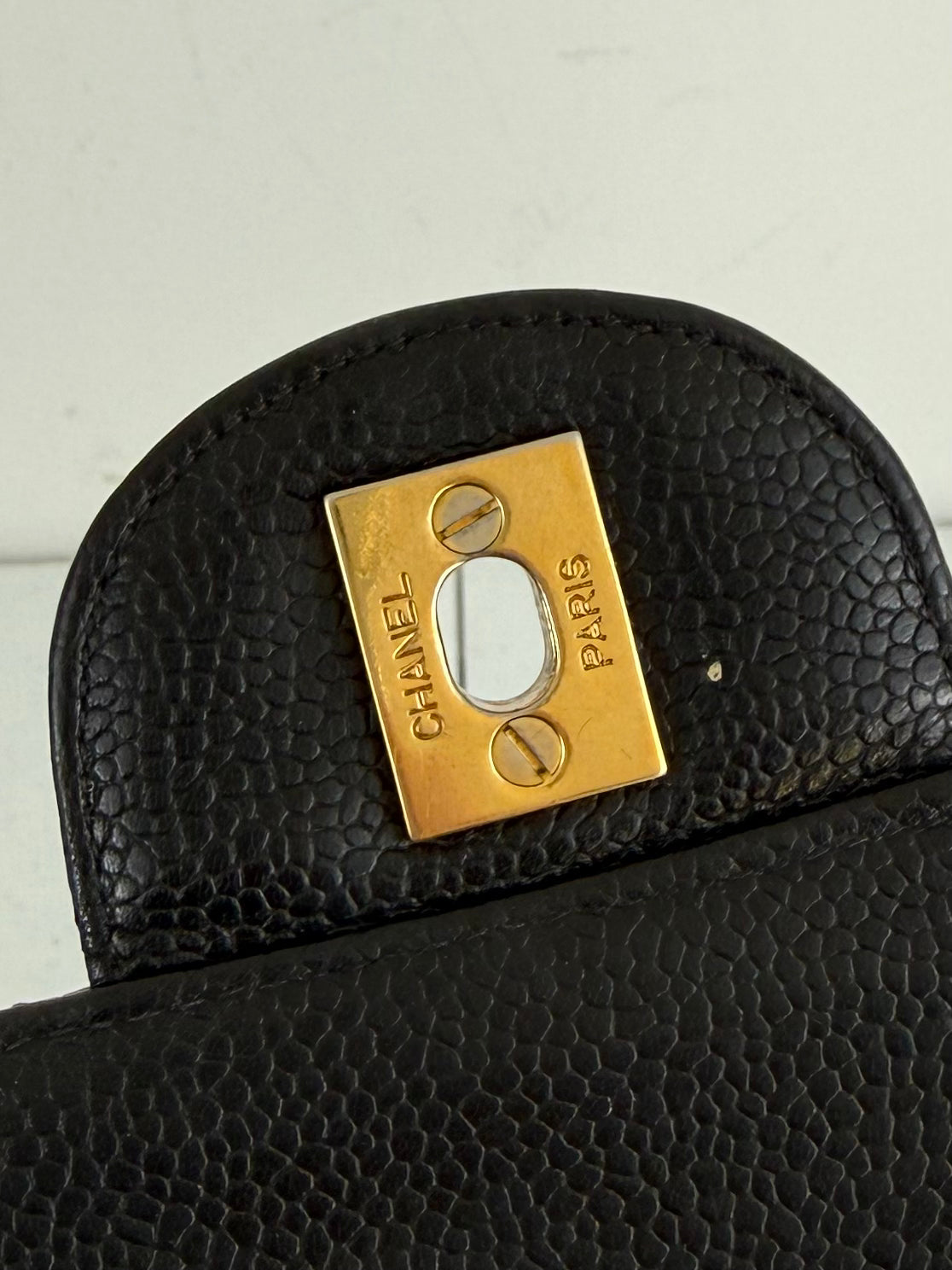 Vintage 90s Chanel Double Sided Black Caviar 24K GHW 30cm Classic Flap Bag | O/S, Black