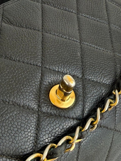 Vintage 90s Chanel Double Sided Black Caviar 24K GHW 30cm Classic Flap Bag | O/S, Black