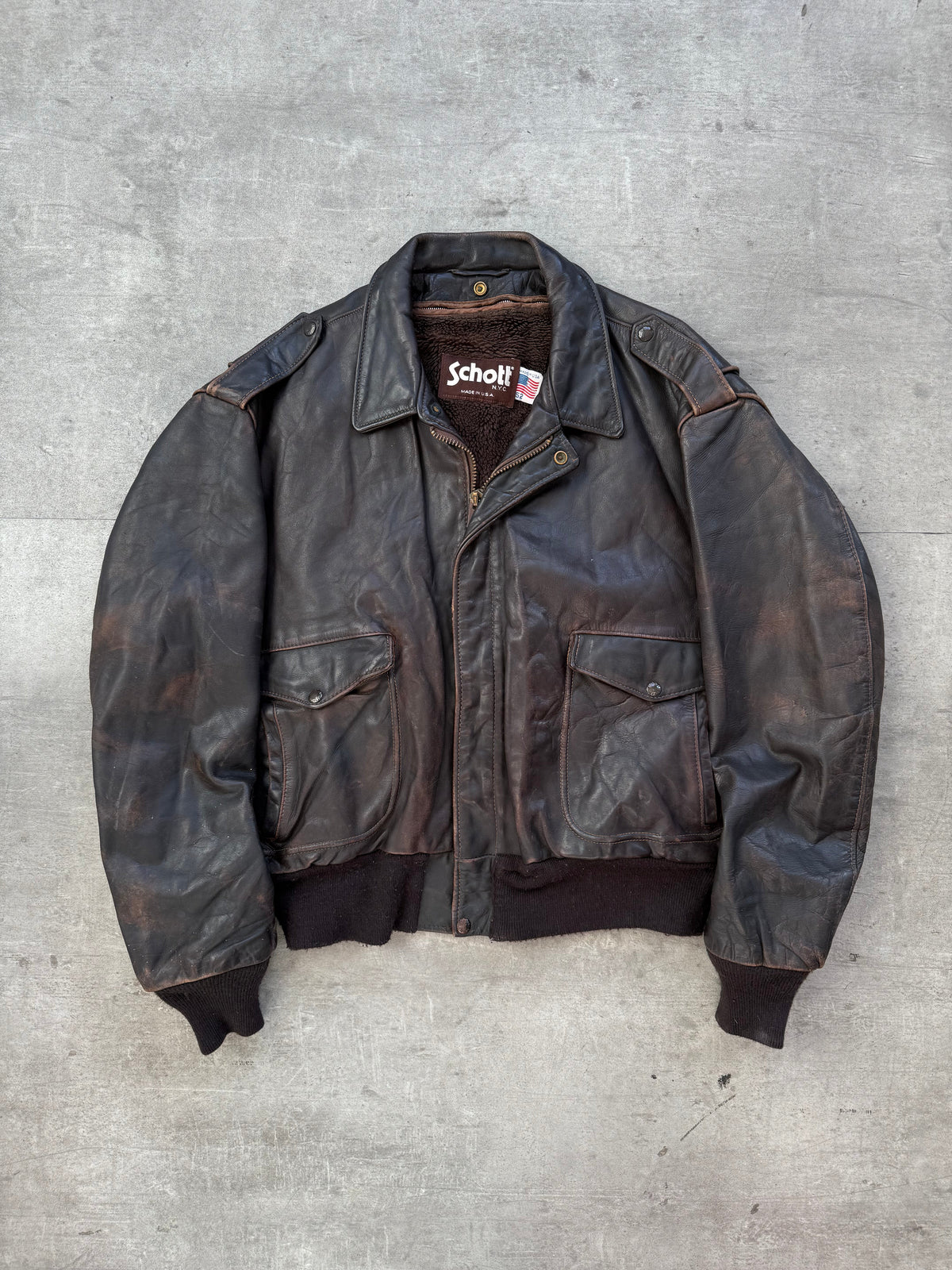 1980's Schott NYC Brown Leather Modular A2 Bomber Jacket | Extra Large, Brown