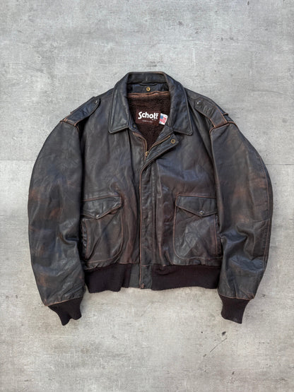 1980's Schott NYC Brown Leather Modular A2 Bomber Jacket | Extra Large, Brown