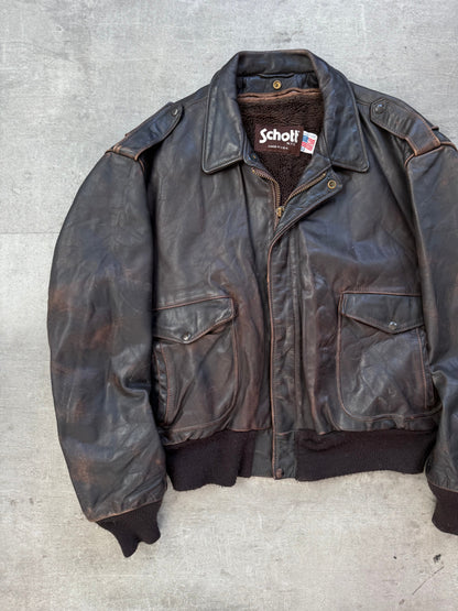 1980's Schott NYC Brown Leather Modular A2 Bomber Jacket | Extra Large, Brown