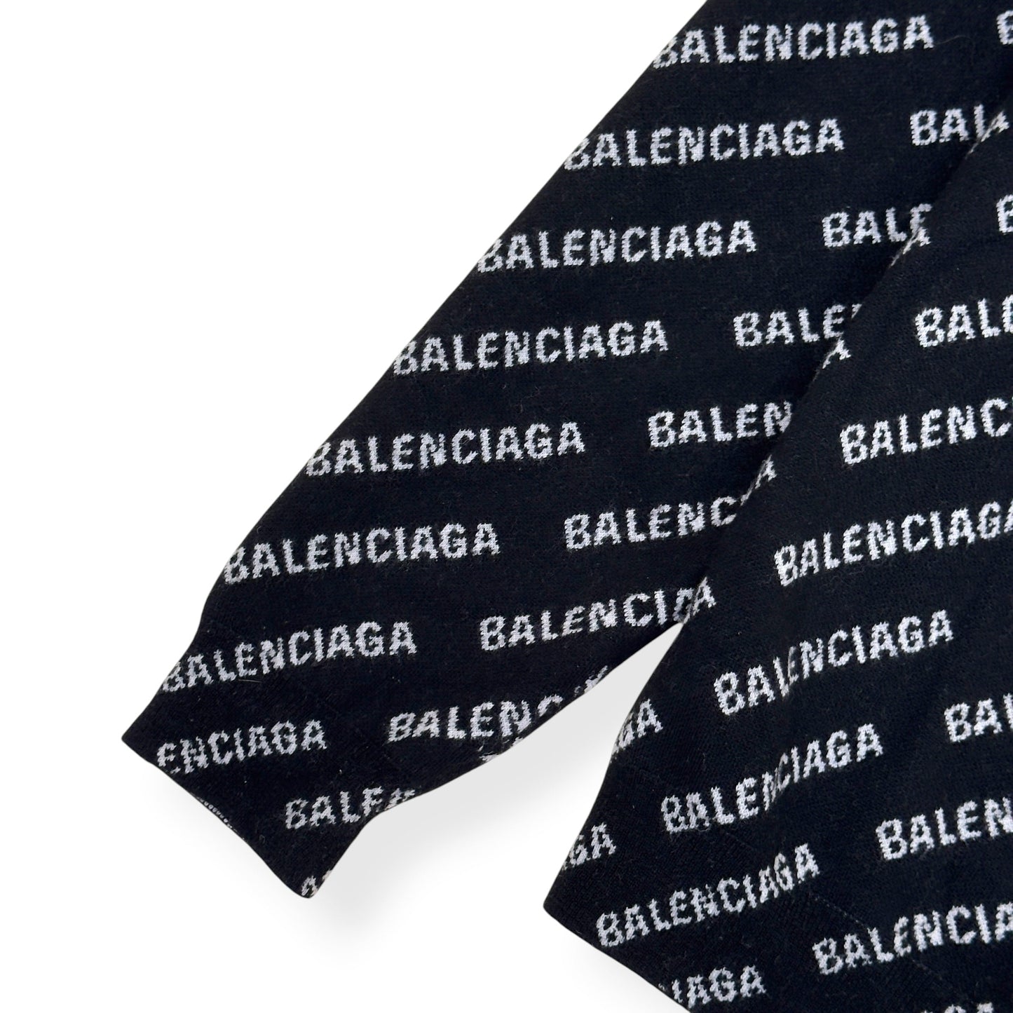 BALENCIAGA OVERSIZED ALLOVER LOGO KNIT SWEATSHIRT BLACK / WHITE S | Small, Black