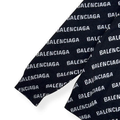 BALENCIAGA OVERSIZED ALLOVER LOGO KNIT SWEATSHIRT BLACK / WHITE S | Small, Black