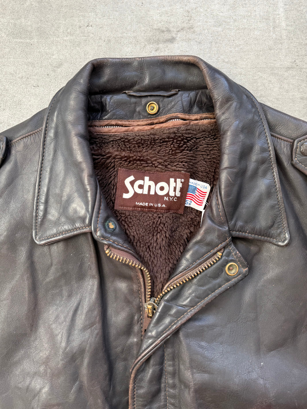 1980's Schott NYC Brown Leather Modular A2 Bomber Jacket | Extra Large, Brown