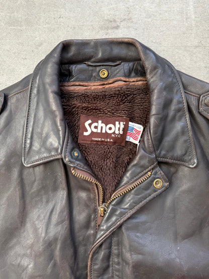 1980's Schott NYC Brown Leather Modular A2 Bomber Jacket | Extra Large, Brown