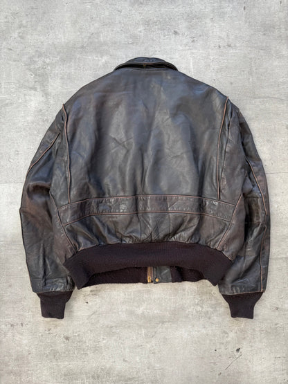 1980's Schott NYC Brown Leather Modular A2 Bomber Jacket | Extra Large, Brown