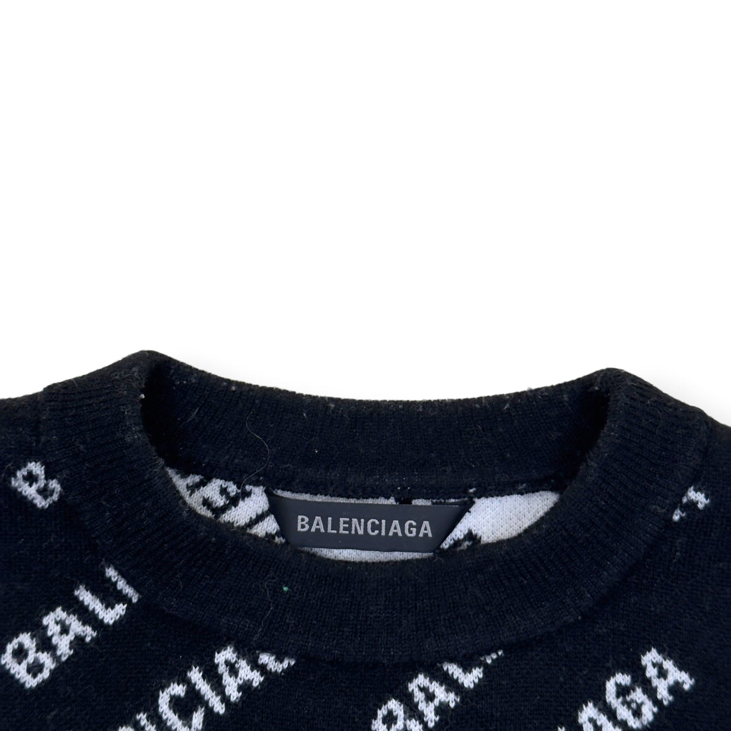 BALENCIAGA OVERSIZED ALLOVER LOGO KNIT SWEATSHIRT BLACK / WHITE S | Small, Black