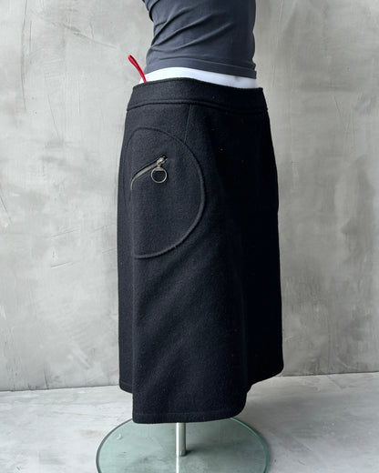 PRADA SPORT 2000'S BLACK WOOL MIDI SKIRT - M/L