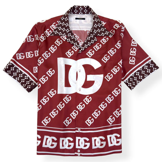 DOLCE & GABBANA DG MONOGRAM SILK SHIRT BURGUNDY 42 / L | Large, Burgundy