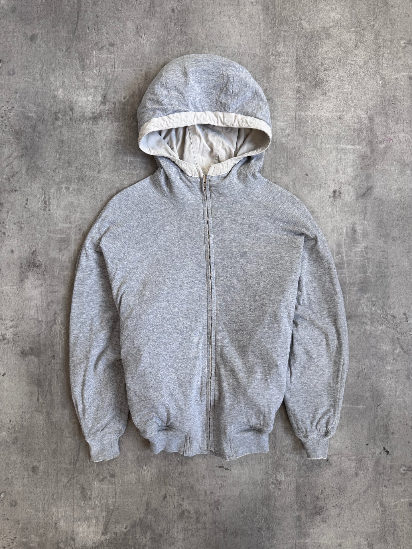 Issey Miyake Flocked Logo 1980 Cream Reversible Hooded Bomber Jacket