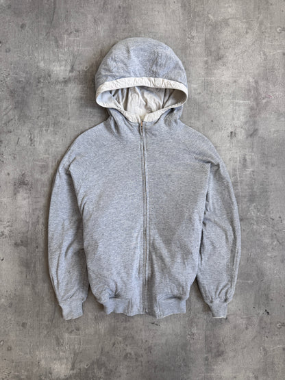 Issey Miyake Flocked Logo 1980 Cream Reversible Hooded Bomber Jacket