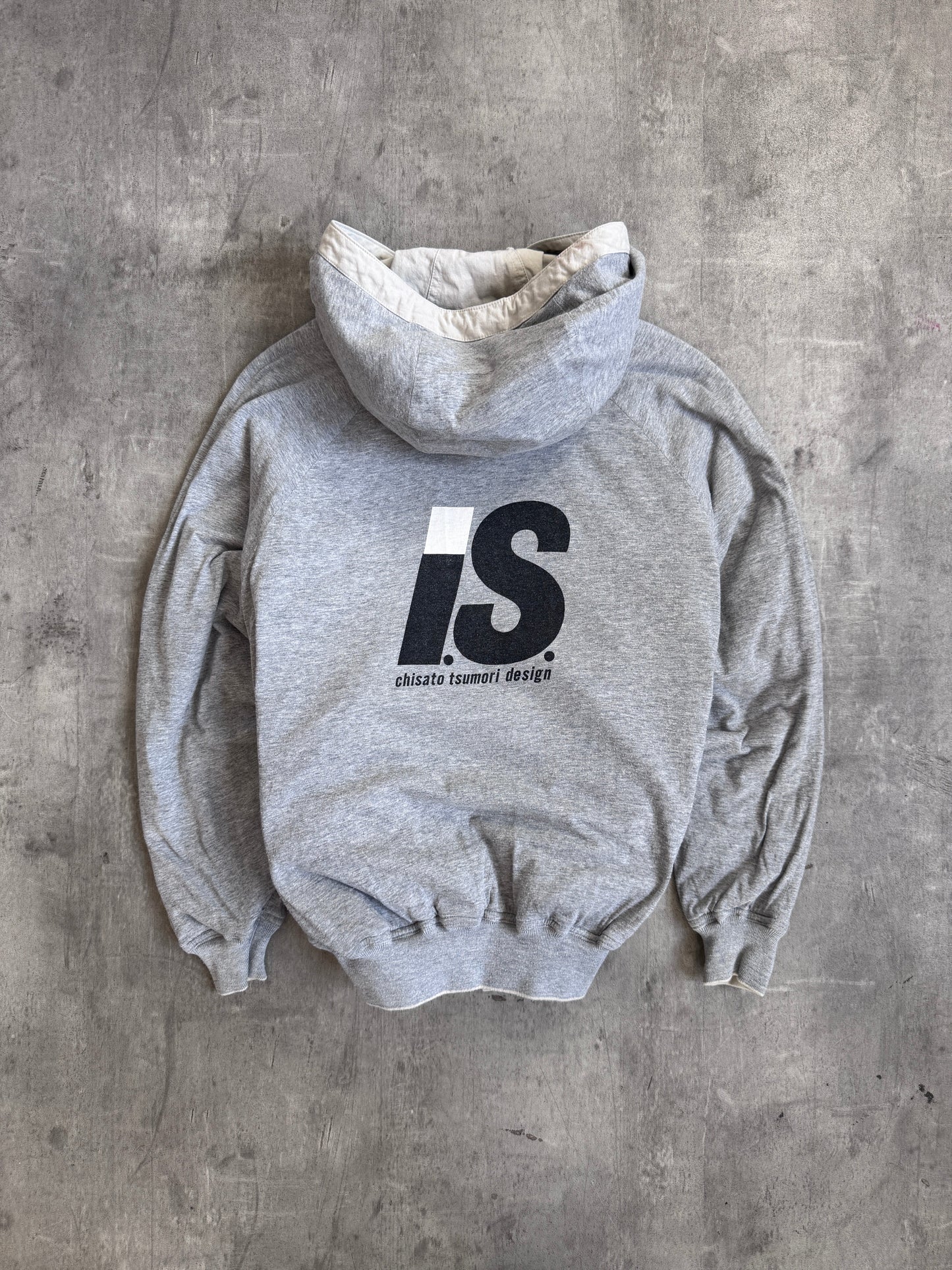 Issey Miyake Flocked Logo 1980 Cream Reversible Hooded Bomber Jacket