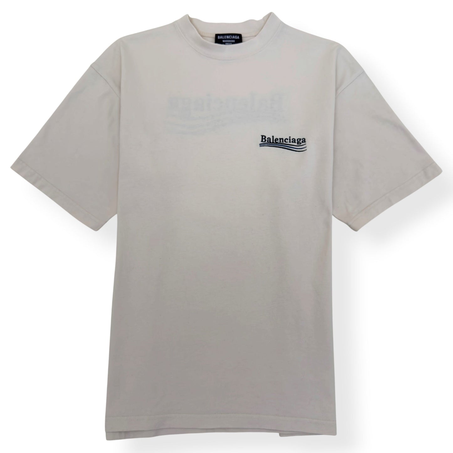 BALENCIAGA OVERSIZED POLITICAL LOGO T SHIRT ECRU S | Small, Ecru