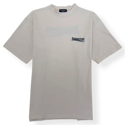 BALENCIAGA OVERSIZED POLITICAL LOGO T SHIRT ECRU S | Small, Ecru