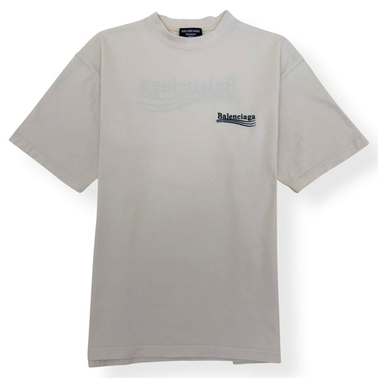 BALENCIAGA OVERSIZED POLITICAL LOGO T SHIRT ECRU S | Small, Ecru