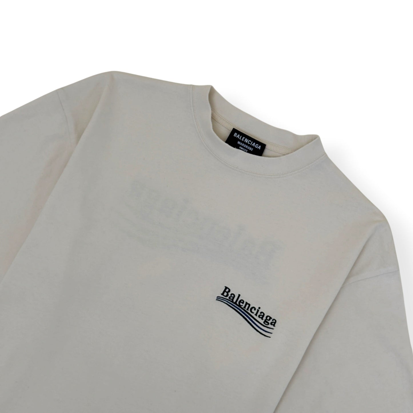 BALENCIAGA OVERSIZED POLITICAL LOGO T SHIRT ECRU S | Small, Ecru