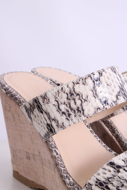 Jimmy Choo Snake Print Cork Wedges White/ Grey 37 | O/S, Grey