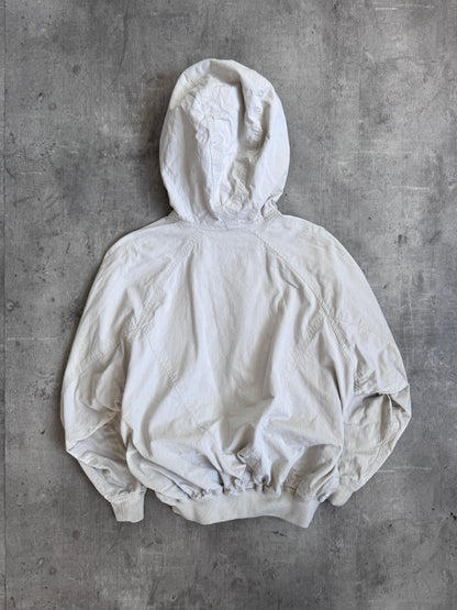 Issey Miyake Flocked Logo 1980 Cream Reversible Hooded Bomber Jacket