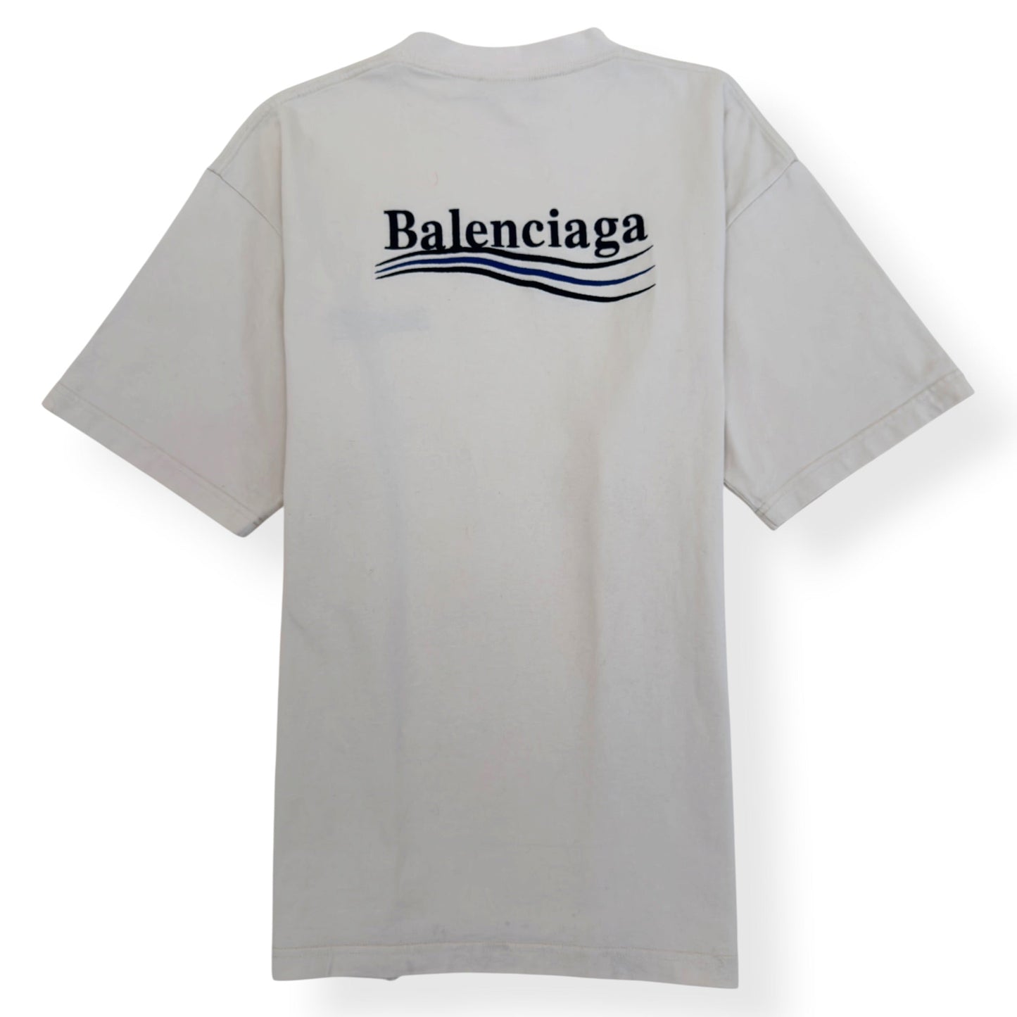 BALENCIAGA OVERSIZED POLITICAL LOGO T SHIRT ECRU S | Small, Ecru
