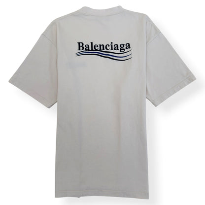 BALENCIAGA OVERSIZED POLITICAL LOGO T SHIRT ECRU S | Small, Ecru