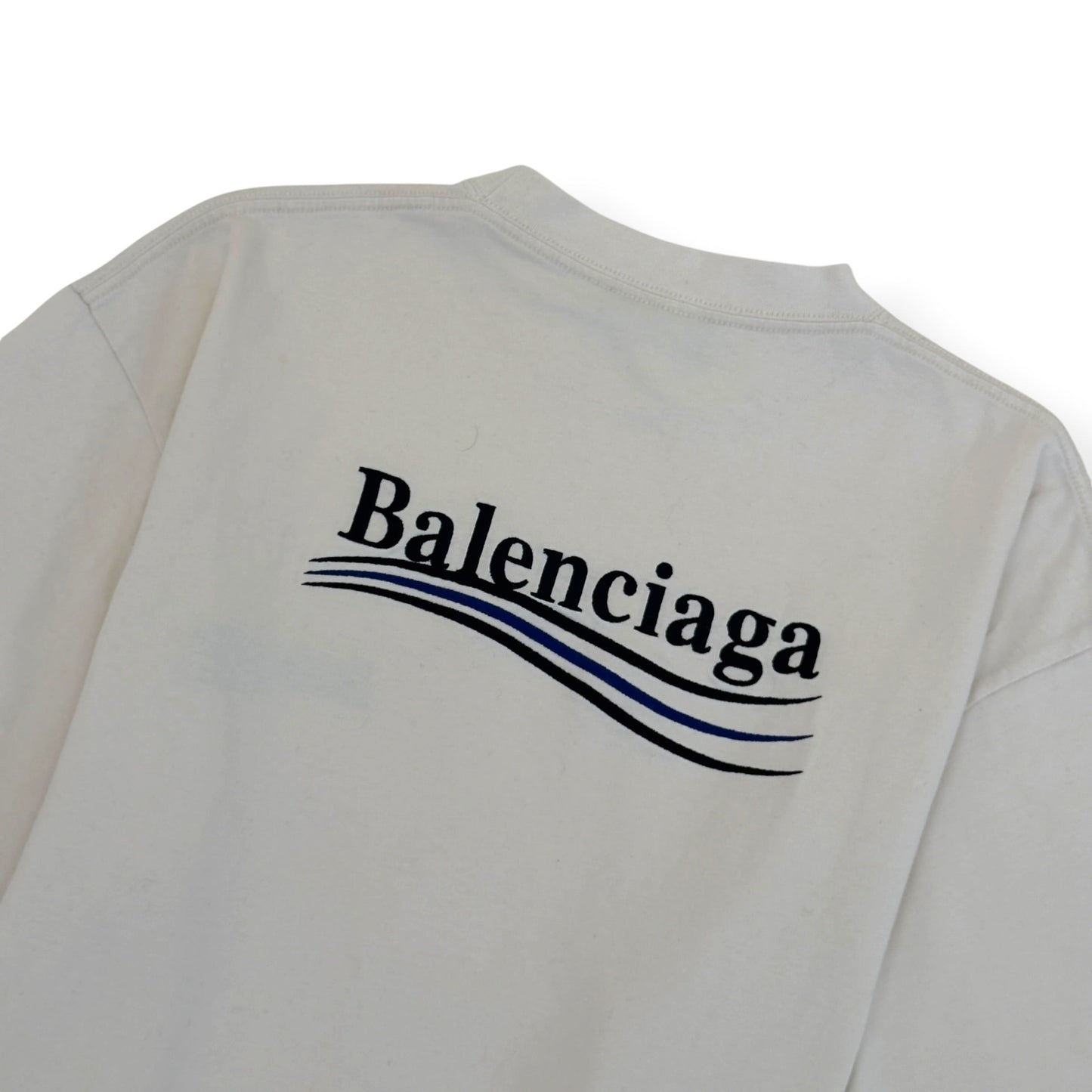 BALENCIAGA OVERSIZED POLITICAL LOGO T SHIRT ECRU S | Small, Ecru