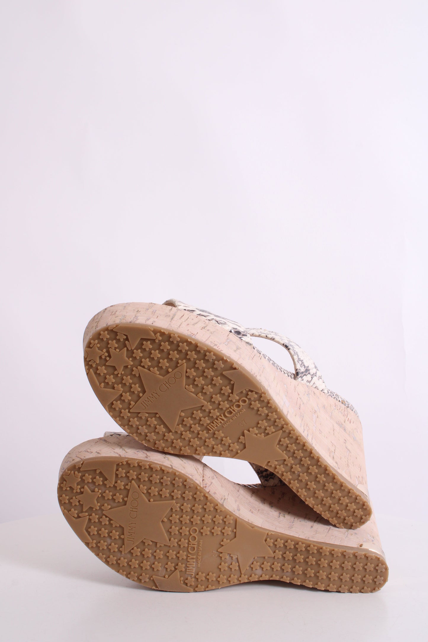 Jimmy Choo Snake Print Cork Wedges White/ Grey 37 | O/S, Grey
