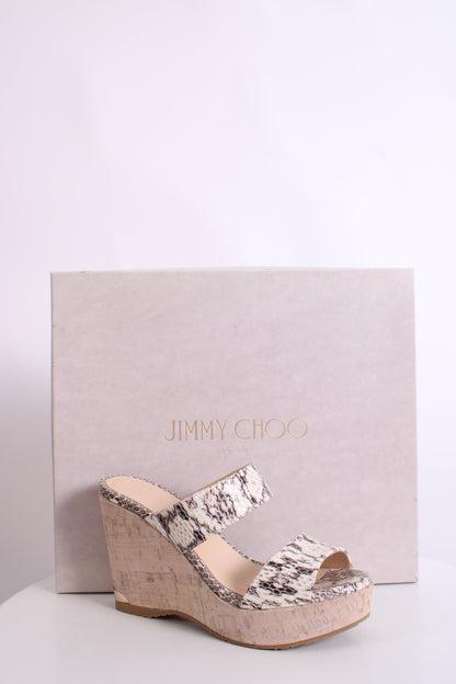 Jimmy Choo Snake Print Cork Wedges White/ Grey 37 | O/S, Grey