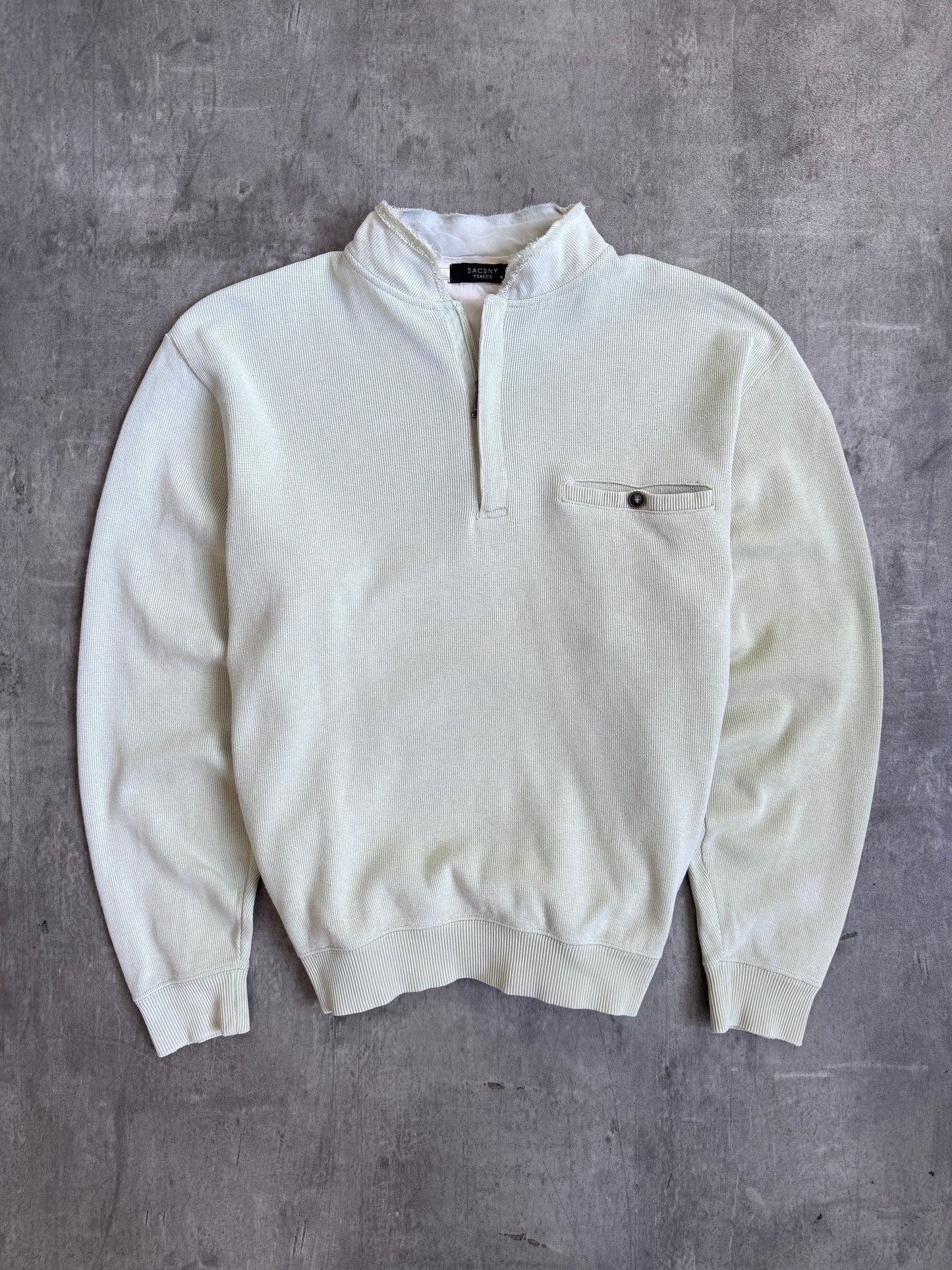 Sacsny Y'saccs Yohji Yamamoto Beige Raw Hem Quarter Zip Cotton Sweater