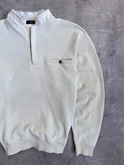 Sacsny Y'saccs Yohji Yamamoto Beige Raw Hem Quarter Zip Cotton Sweater